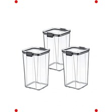 Calperia 3 Adet Kilitli Kare Akrilik Saklama Kabı 1300ML