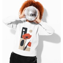 Tişört Kodu Inci Dokulu Kadın Sweatshirt – Modern Çiçek Desenli