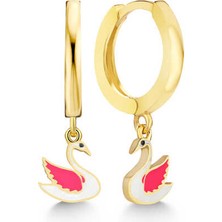 Katre46 Gümüş Gold Kuğu Sallantılı Kadın Küpe