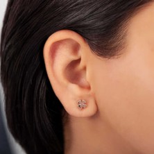 Katre46 Gümüş Rose Yonca Çivili Kadın Küpe