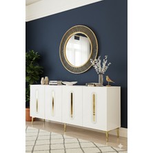 Yumedi Design KA1810BG - Ethema Konsol ,tv Sehpası , Çok Amaçlı Dolap, Kahve Köşesi 180 cm Beyaz - Gold