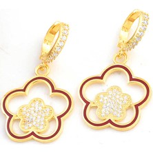 Katre46 ​gümüş Gold Sallantılı Çiçek Desenli Kadın Küpe