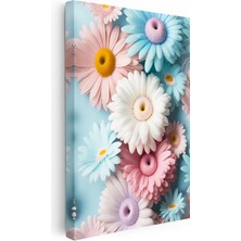 Tablofest Dikey Kanvas Tablo Pastel Tonlu Renkli Papatyalar Çiçek Tablosu Ev Ofis Duvar Dekoru