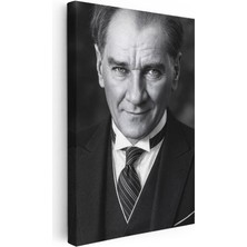 Tablofest Dikey Kanvas Tablo Atatürk Çizgili Kravat Klasik Giyim Atatürk Tablosu Ev Ofis Duvar Dekoru