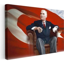 Tablofest Yatay Kanvas Tablo Atatürk Koltukta Asil Duruş Atatürk Tablosu Ev Ofis Duvar Dekoru