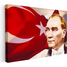 Tablofest Yatay Kanvas Tablo Atatürk Bayrak Fonlu Yüz Atatürk Tablosu Ev Ofis Duvar Dekoru