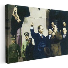 Tablofest Yatay Kanvas Tablo Atatürk Coşkulu Selamlaşma Atatürk Tablosu Ev Ofis Duvar Dekoru
