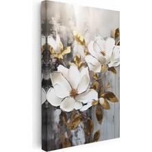 Tablofest Dikey Kanvas Tablo Kabartma Görünümlü Manolya Çiçek Tablosu Ev Ofis Duvar Dekoru