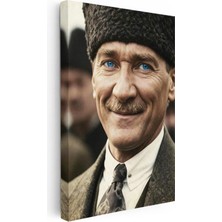 Tablofest Dikey Kanvas Tablo Atatürk Kalpaklı Gülümseyen Yüz Atatürk Tablosu Ev Ofis Duvar Dekoru