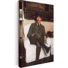 Tablofest Dikey Kanvas Tablo Atatürk Koltukta Tesbih Detay Atatürk Tablosu Ev Ofis Duvar Dekoru