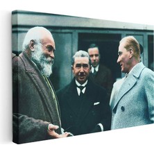 Tablofest Yatay Kanvas Tablo Atatürk Tren Garı Sohbeti Atatürk Tablosu Ev Ofis Duvar Dekoru