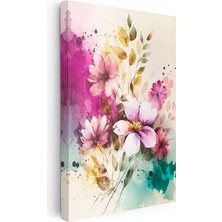 Tablofest Dikey Kanvas Tablo Sulu Boya Görünümlü Çiçek Çiçek Tablosu Ev Ofis Duvar Dekoru