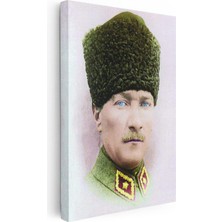Tablofest Dikey Kanvas Tablo Atatürk Kalpaklı Askeri Portre Atatürk Tablosu Ev Ofis Duvar Dekoru