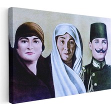 Tablofest Yatay Kanvas Tablo Atatürk ve Ailesi Çizim Atatürk Tablosu Ev Ofis Duvar Dekoru