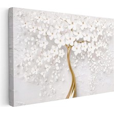 Tablofest Yatay Kanvas Tablo Ince Gövdeli Çiçek Açmış Ağaç Çiçek Tablosu Ev Ofis Duvar Dekoru