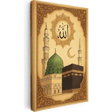 Tablofest Dikey Kanvas Tablo Kabe ve Mescidi Nebevi Yeşil Kubbe Dini Islami Tablo Ev Ofis Duvar Dekoru