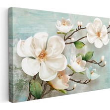 Tablofest Yatay Kanvas Tablo Kabartma Görünümlü Manolya Dalı Çiçek Tablosu Ev Ofis Duvar Dekoru