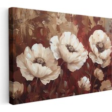 Tablofest Yatay Kanvas Tablo Yağlı Boya Görünümlü Beyaz Çiçek Çiçek Tablosu Ev Ofis Duvar Dekoru