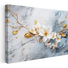 Tablofest Yatay Kanvas Tablo Beyaz Bahar Dalı Illüstrasyonu Çiçek Tablosu Ev Ofis Duvar Dekoru