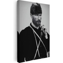 Tablofest Dikey Kanvas Tablo Atatürk Sakallı Kalpaklı Nadir Portre Atatürk Tablosu Ev Ofis Duvar Dekoru