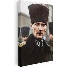 Tablofest Dikey Kanvas Tablo Atatürk Resmi Üniforma Kalpaklı Bakış Atatürk Tablosu Ev Ofis Duvar Dekoru