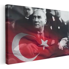 Tablofest Yatay Kanvas Tablo Atatürk Bayrak Içinde Silüet Atatürk Tablosu Ev Ofis Duvar Dekoru