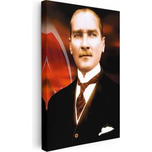 Tablofest Dikey Kanvas Tablo Atatürk Bayrak Fonlu Atatürk Tablosu Ev Ofis Duvar Dekoru