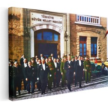 Tablofest Yatay Kanvas Tablo Atatürk ve Heyet Meclis Çıkışı Atatürk Tablosu Ev Ofis Duvar Dekoru