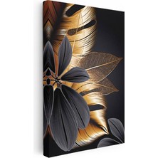 Tablofest Dikey Kanvas Tablo Ince Damarlı Yaprak Detayları Çiçek Tablosu Ev Ofis Duvar Dekoru