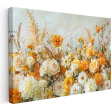 Tablofest Yatay Kanvas Tablo Dolgun Çiçek Aranjmanı Gül Bahçesi Çiçek Tablosu Ev Ofis Duvar Dekoru