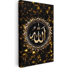 Tablofest Dikey Kanvas Tablo Allah Lafzı Altın Rengi Yıldız Desenli Dini Islami Tablo Ev Ofis Duvar Dekoru