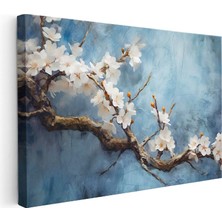 Tablofest Yatay Kanvas Tablo Yağlı Boya Dokulu Kiraz Çiçeği Çiçek Tablosu Ev Ofis Duvar Dekoru