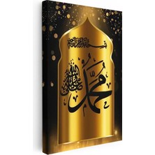 Tablofest Dikey Kanvas Tablo Hz Muhammed Hat Yazısı Altın Kemerli Dini Islami Tablo Ev Ofis Duvar Dekoru