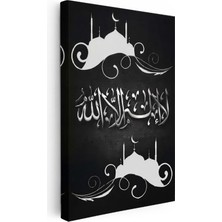 Tablofest Dikey Kanvas Tablo Kelimei Tevhid Yazısı Cami Silüetli Dini Islami Tablo Ev Ofis Duvar Dekoru