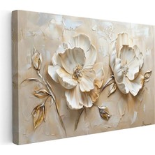 Tablofest Yatay Kanvas Tablo Kabartma Görünümlü Ikili Gül Çiçek Tablosu Ev Ofis Duvar Dekoru