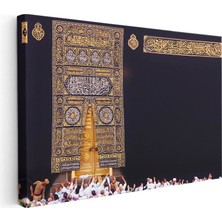 Tablofest Yatay Kanvas Tablo Kabe Kapısı ve Işlemeli Örtü Dini Islami Tablo Ev Ofis Duvar Dekoru