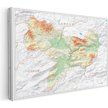 Tablofest Yatay Kanvas Tablo Amasya Topografik Vadi ve Dağlar Harita Tablosu Ev Ofis Duvar Dekoru