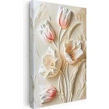 Tablofest Dikey Kanvas Tablo Yumuşak Hatlı Zarif Laleler Çiçek Tablosu Ev Ofis Duvar Dekoru