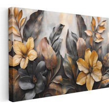 Tablofest Yatay Kanvas Tablo Katmanlı Yapraklar ve Çiçekler Çiçek Tablosu Ev Ofis Duvar Dekoru