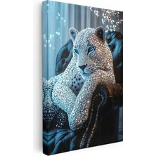Tablofest Dikey Kanvas Tablo Kristal Doku Görünümlü Leopar Tablosu Ev Ofis Duvar Dekoru