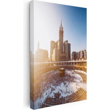 Tablofest Dikey Kanvas Tablo Mekke Saat Kulesi Kabe Manzarası Dini Islami Tablo Ev Ofis Duvar Dekoru