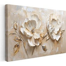 Tablofest Yatay Kanvas Tablo Kabartma Görünümlü Gül Çiçek Tablosu Ev Ofis Duvar Dekoru