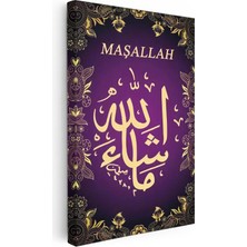 Tablofest Dikey Kanvas Tablo Maşallah Yazısı Mor Zemin Süslemeli Dini Islami Tablo Ev Ofis Duvar Dekoru
