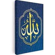 Tablofest Dikey Kanvas Tablo Allah Lafzı Mavi Zemin Üzerine Dini Islami Tablo Ev Ofis Duvar Dekoru