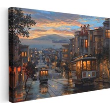 Tablofest Yatay Kanvas Tablo San Francisco Tramvay ve Yokuş Yol Şehir ve Mimari Tablo Ev Ofis Duvar Dekoru
