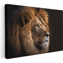 Tablofest Yatay Kanvas Tablo Portre Duruşlu Aslan Başı Aslan Tablosu Ev Ofis Duvar Dekoru