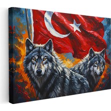 Tablofest Yatay Kanvas Tablo Ay Yıldız Kurt Tablosu Ev Ofis Duvar Dekoru