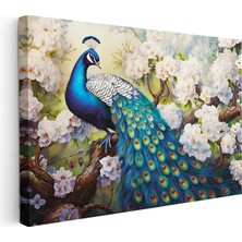 Tablofest Yatay Kanvas Tablo Çiçekli Dal Tavus Kuşu Tablosu Ev Ofis Duvar Dekoru