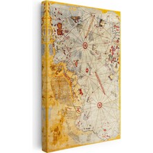 Tablofest Dikey Kanvas Tablo Piri Reis Denizci Pusula Harita Tablosu Ev Ofis Duvar Dekoru