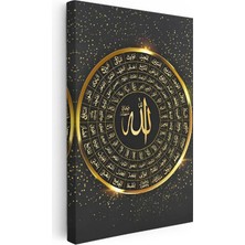 Tablofest Dikey Kanvas Tablo Esmaül Hüsna Yuvarlak Tasarım Siyah Fon Dini Islami Tablo Ev Ofis Duvar Dekoru